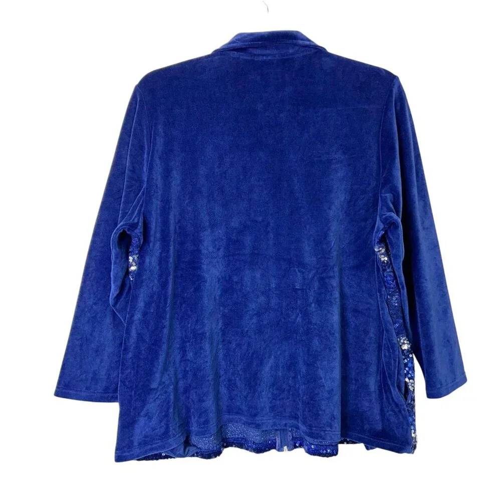 Quacker Factory Velour Zip Jacket Women’s Size 3X‎ Blue Sequin